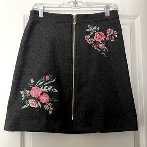 Loft Wool Blend Floral Embroidery Skirt Sz 2